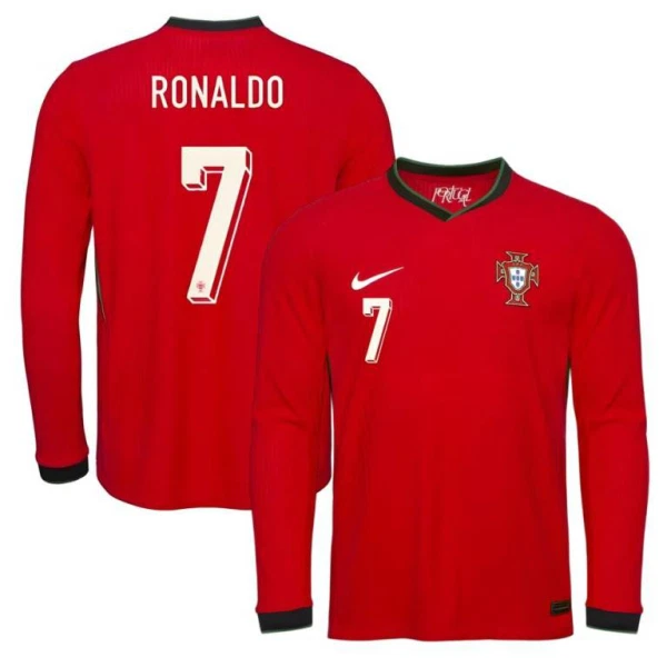 Portugali Cristiano Ronaldo 7 Virallinen Kotipelipaita Miehet 2025 Pitkähihainen Portugali Cristiano Ronaldo 7 Virallinen Kotipelipaita Miehet 2025 Pitkähihainen